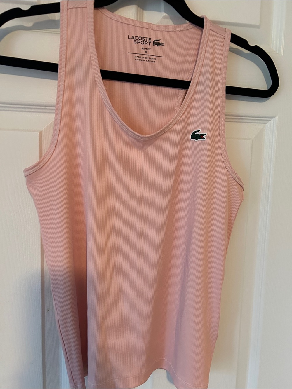 Lacoste Light Pink Ribbed Tank Top with Crocodile Patch
